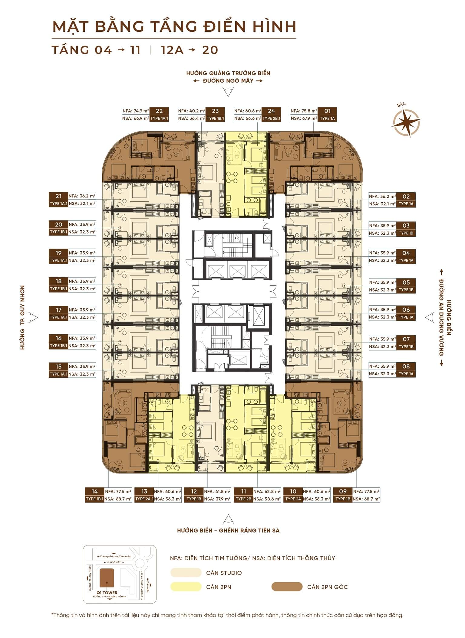 Q1 TOWER 28 Mặt bằng tầng 4 đến 11 và 11A đến 20 dự án Q1 Tower