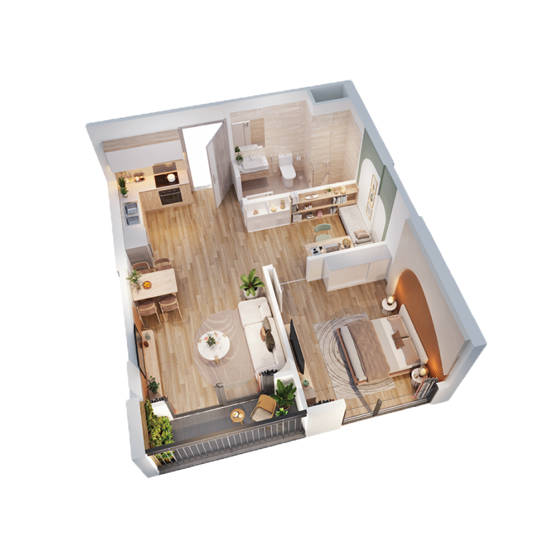 Palm River 23 Thiet ke 1PN 46 – 55.8m² Palm River