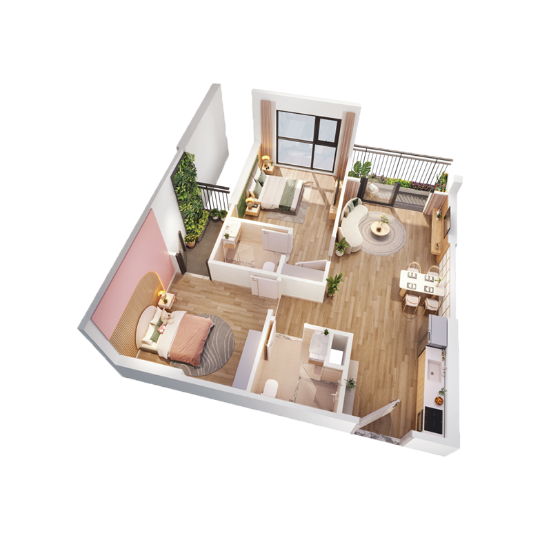 Palm River 24 Thiet ke 2PN 71 – 100m² Palm River